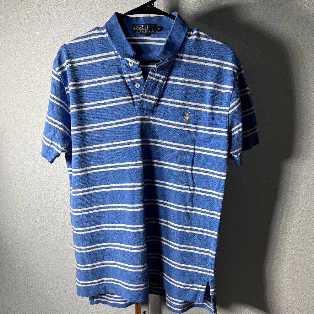 Polo Ralph Lauren Blue w White Stripes Short-Sleeve Polo SZ Med